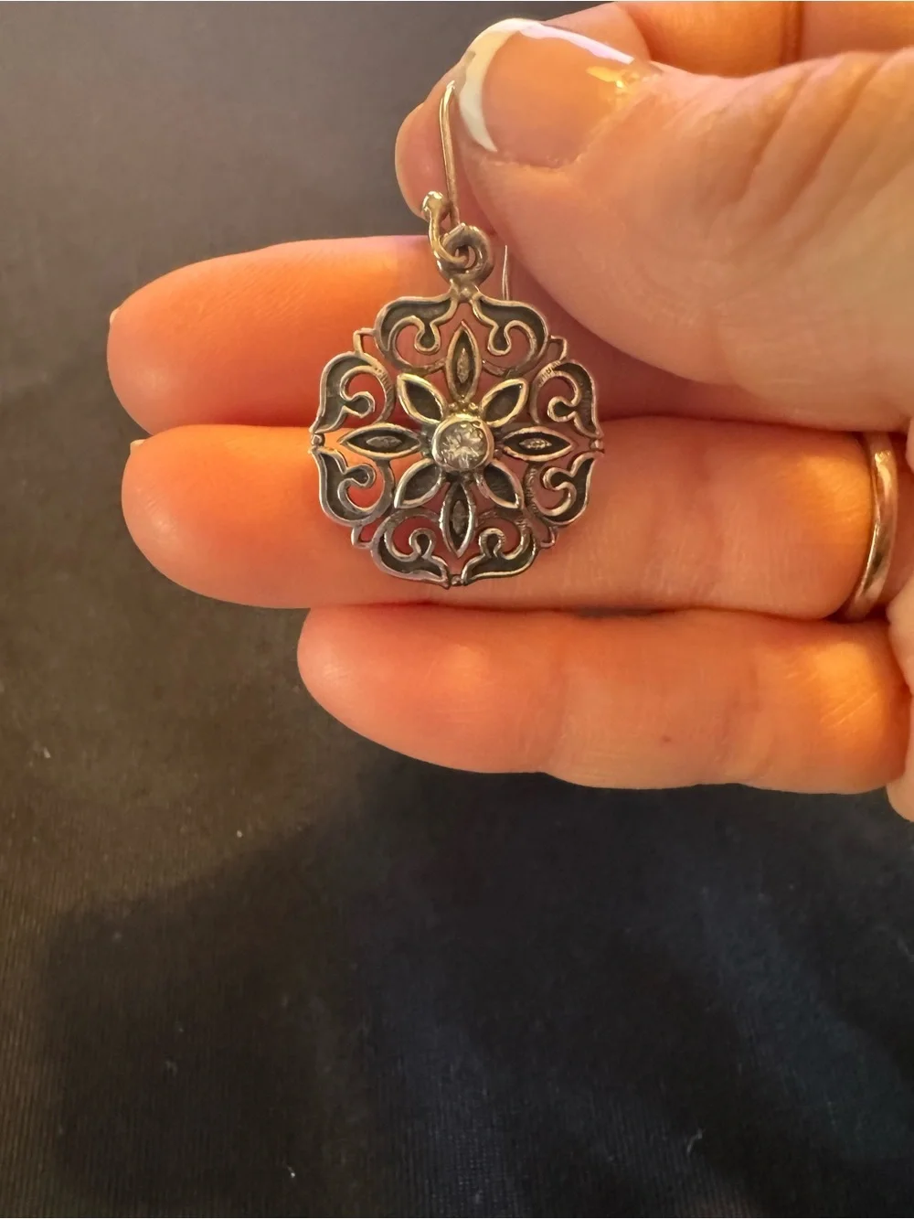 Sterling Silver Filigree Topaz Dangle Earrings - Floral Scrollwork - 1.5”